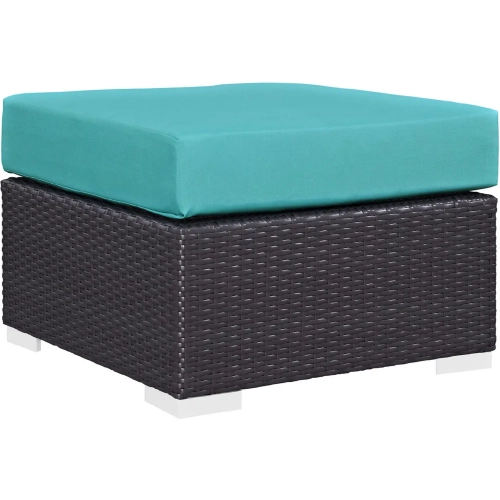 Convene Outdoor Patio Ottoman in Espresso with Turquoise Cushion