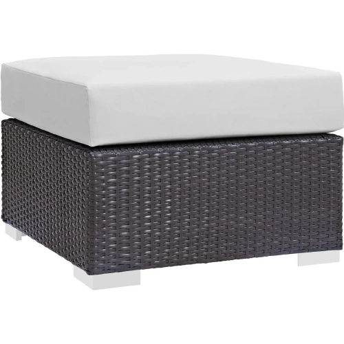 Convene Outdoor Patio Ottoman in Espresso with White Cushion