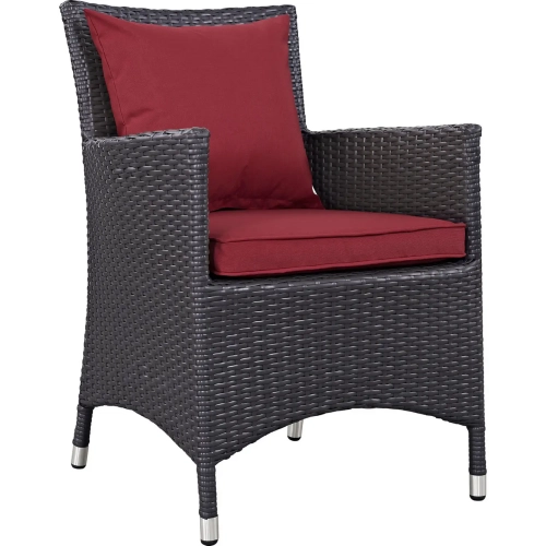 Convene Dining Outdoor Patio Armchair in Espresso with Red Cushion