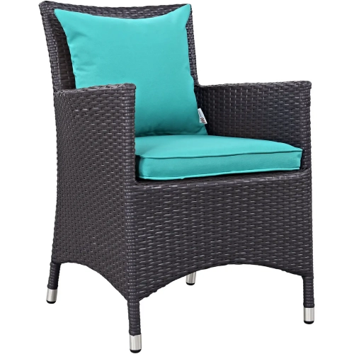 Convene Dining Outdoor Patio Armchair in Espresso with Turquoise Cushion