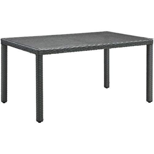 Sojourn 59" Outdoor Patio Dining Table in Poly Rattan with Tempered Glass Top