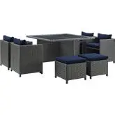 Sojourn 9 Piece Outdoor Patio Hide-Away Dining Set in Poly Rattan with Navy Sunbrella &reg Cushions