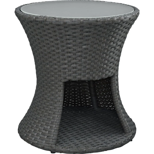Sojourn Outdoor Patio Round Side Table in Poly Rattan with Frosted Glass Top