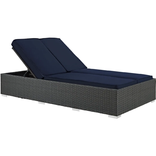 Sojourn Outdoor Patio Chaise in Poly Rattan with Navy Sunbrella &reg Cushion