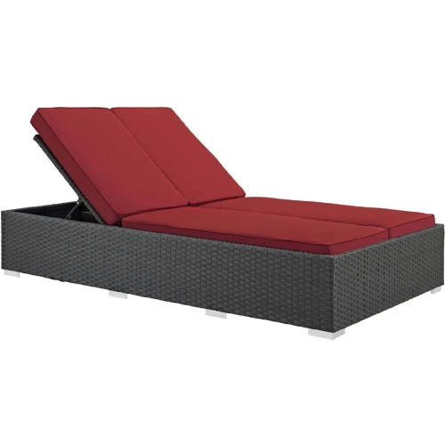Sojourn Outdoor Sunbrella &reg; Double Chaise in Chocolate Poly Rattan & Red
