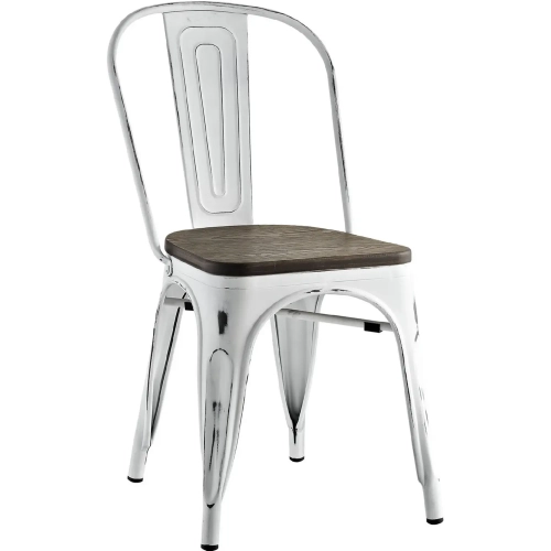 Promenade Dining Chair in White Distressed Steel with Wood Seat