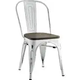 Promenade Dining Chair in White Distressed Steel with Wood Seat