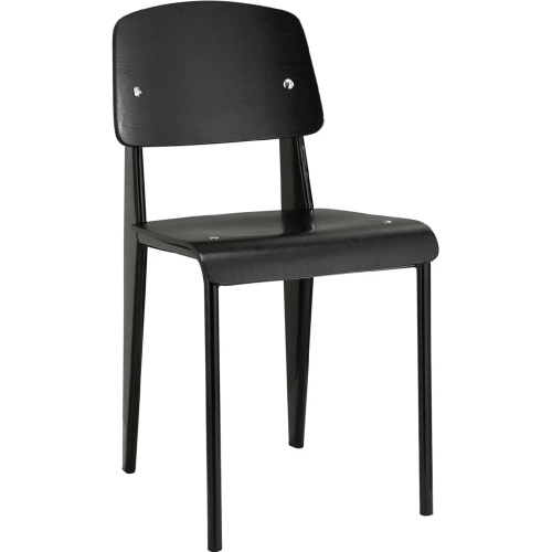 Cabin Dining Chair with Wood Seat on Black Iron Frame