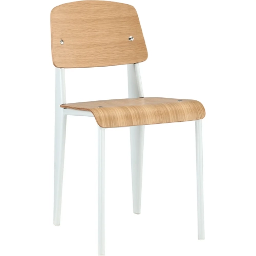 Cabin Dining Chair with Natural Wood Finish Seat on White Iron Frame