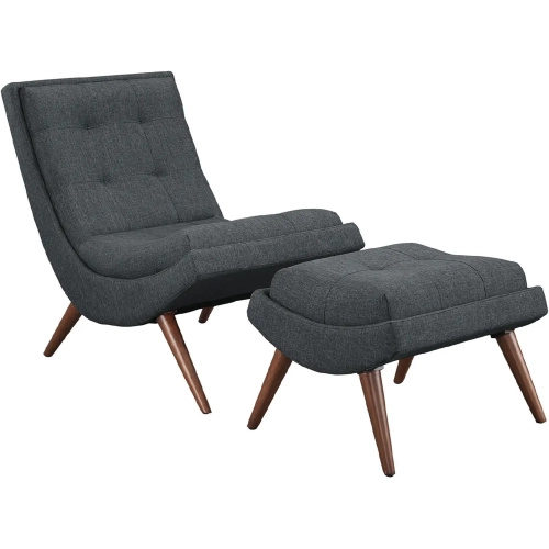 Ramp Lounge Chair & Ottoman in Gray Fabric & Cherry Beech Wood