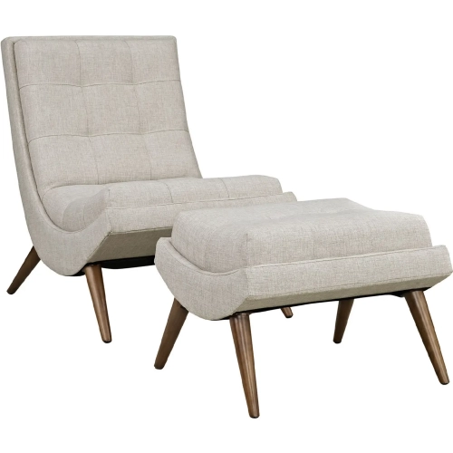 Ramp Lounge Chair & Ottoman in Sand Fabric & Cherry Beech Wood