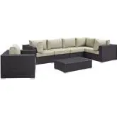 Convene 7 Piece Outdoor Patio Sectional Set in Espresso with Beige Cushions