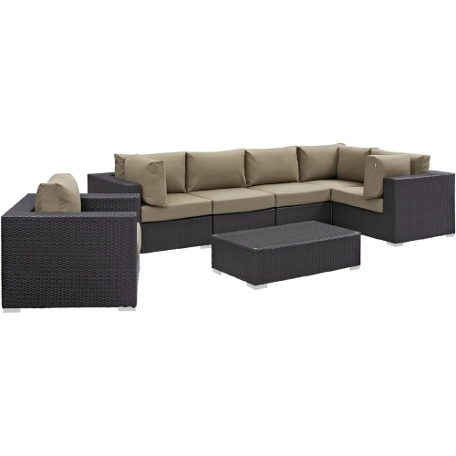Convene 7 Piece Outdoor Patio Sectional Set in Espresso with Mocha Cushions
