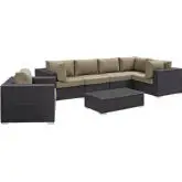 Convene 7 Piece Outdoor Patio Sectional Set in Espresso with Mocha Cushions