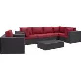 Convene 7 Piece Outdoor Patio Sectional Set in Espresso with Red Cushions