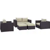 Convene 5 Piece Outdoor Patio Sofa Set in Espresso with Beige Cushions