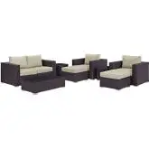 Convene 8 Piece Outdoor Patio Sofa Set in Espresso with Beige Cushions