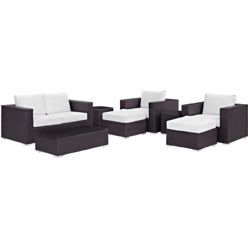 Convene 8 Piece Outdoor Patio Sofa Set in Espresso with White Cushions