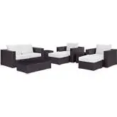 Convene 8 Piece Outdoor Patio Sofa Set in Espresso with White Cushions