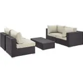 Convene 5 Piece Outdoor Patio Sectional Set in Espresso with Beige Cushions