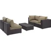 Convene 5 Piece Outdoor Patio Sectional Set in Espresso with Mocha Cushions