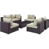 Convene 7 Piece Outdoor Patio Sectional Set in Espresso with Beige Cushions