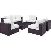 Convene 7 Piece Outdoor Patio Sectional Set in Espresso with White Cushions