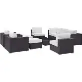 Convene 10 Piece Outdoor Patio Sectional Set in Espresso with White Cushions