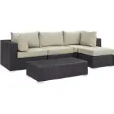 Convene 5 Piece Outdoor Patio Sectional Set in Espresso with Beige Cushions
