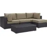Convene 5 Piece Outdoor Patio Sectional Set in Espresso with Mocha Cushions