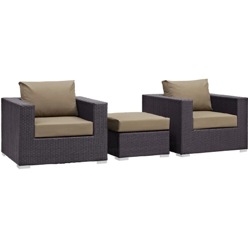 Convene 3 Piece Outdoor Patio Armchair Set in Espresso with Mocha Cushions