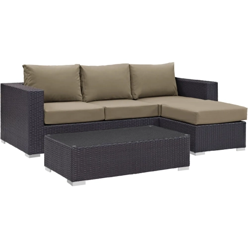 Convene 3 Piece Outdoor Patio Sofa Set in Espresso with Mocha Cushions
