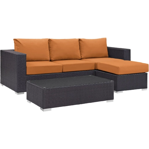 Convene 3 Piece Outdoor Patio Sofa Set in Espresso with Orange Cushions