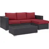 Convene 3 Piece Outdoor Patio Sofa Set in Espresso with Red Cushions