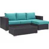 Convene 3 Piece Outdoor Patio Sofa Set in Espresso with Turquoise Cushions