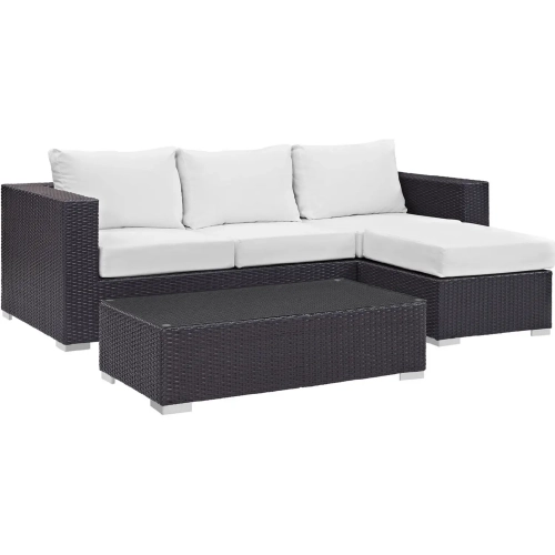 Convene 3 Piece Outdoor Patio Sofa Set in Espresso with White Cushions