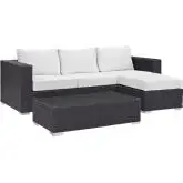 Convene 3 Piece Outdoor Patio Sofa Set in Espresso with White Cushions