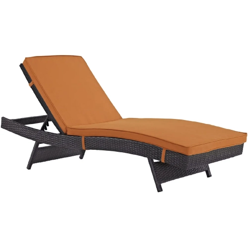 Convene Outdoor Patio Chaise in Espresso with Orange Cushions