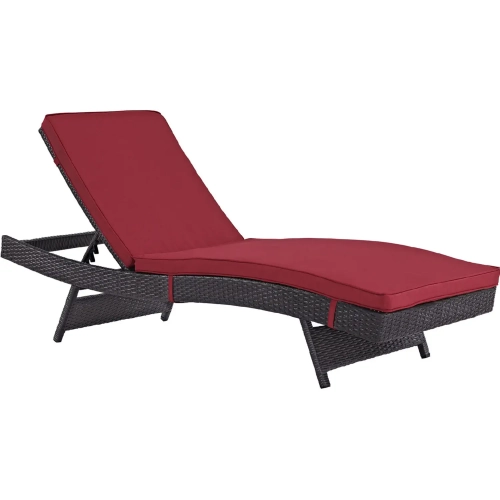 Convene Outdoor Patio Chaise in Espresso with Red Cushions