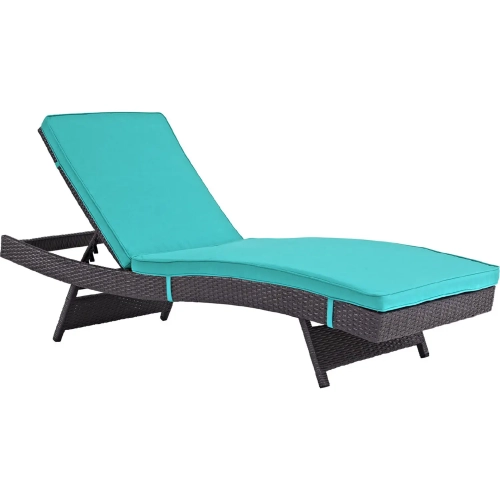 Convene Outdoor Patio Chaise in Espresso with Turquoise Cushions