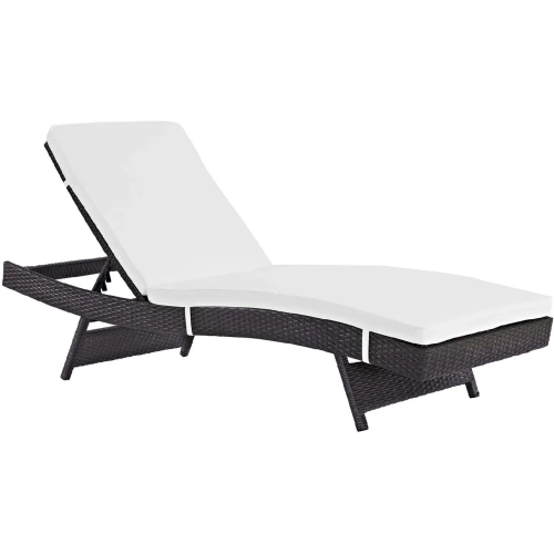 Convene Outdoor Patio Chaise in Espresso with White Cushions