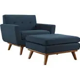 Engage Arm Chair & Ottoman in Tufted Azure Fabric & Cherry Finish Legs