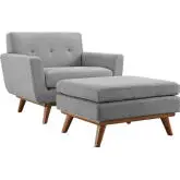 Engage Armchair & Ottoman in Tufted Expectation Gray Fabric & Cherry Finish Legs