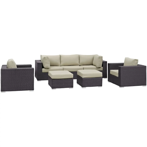 Convene 7 Piece Outdoor Patio Sectional Set in Espresso with Beige Cushions