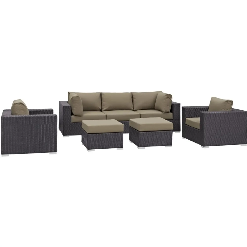 Convene 7 Piece Outdoor Patio Sectional Set in Espresso with Mocha Cushions