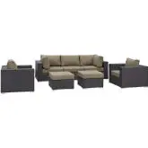 Convene 7 Piece Outdoor Patio Sectional Set in Espresso with Mocha Cushions