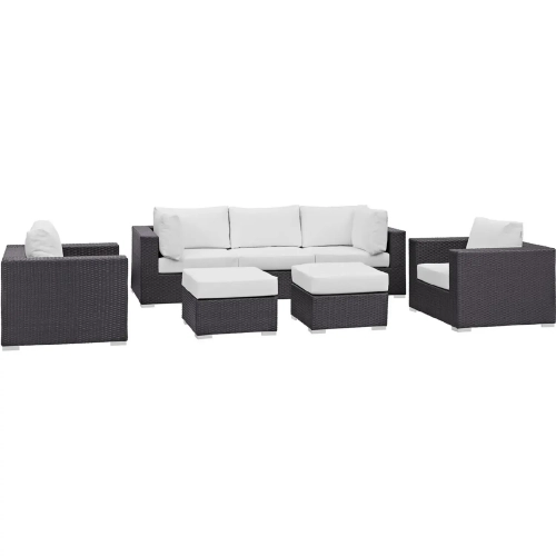 Convene 7 Piece Outdoor Patio Sectional Set in Espresso with White Cushions