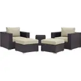 Convene 5 Piece Outdoor Patio Sectional Set in Espresso with Beige Cushions