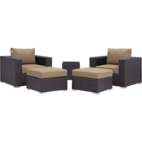 Convene 5 Piece Outdoor Patio Sectional Set in Espresso with Mocha Cushions