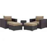 Convene 5 Piece Outdoor Patio Sectional Set in Espresso with Mocha Cushions